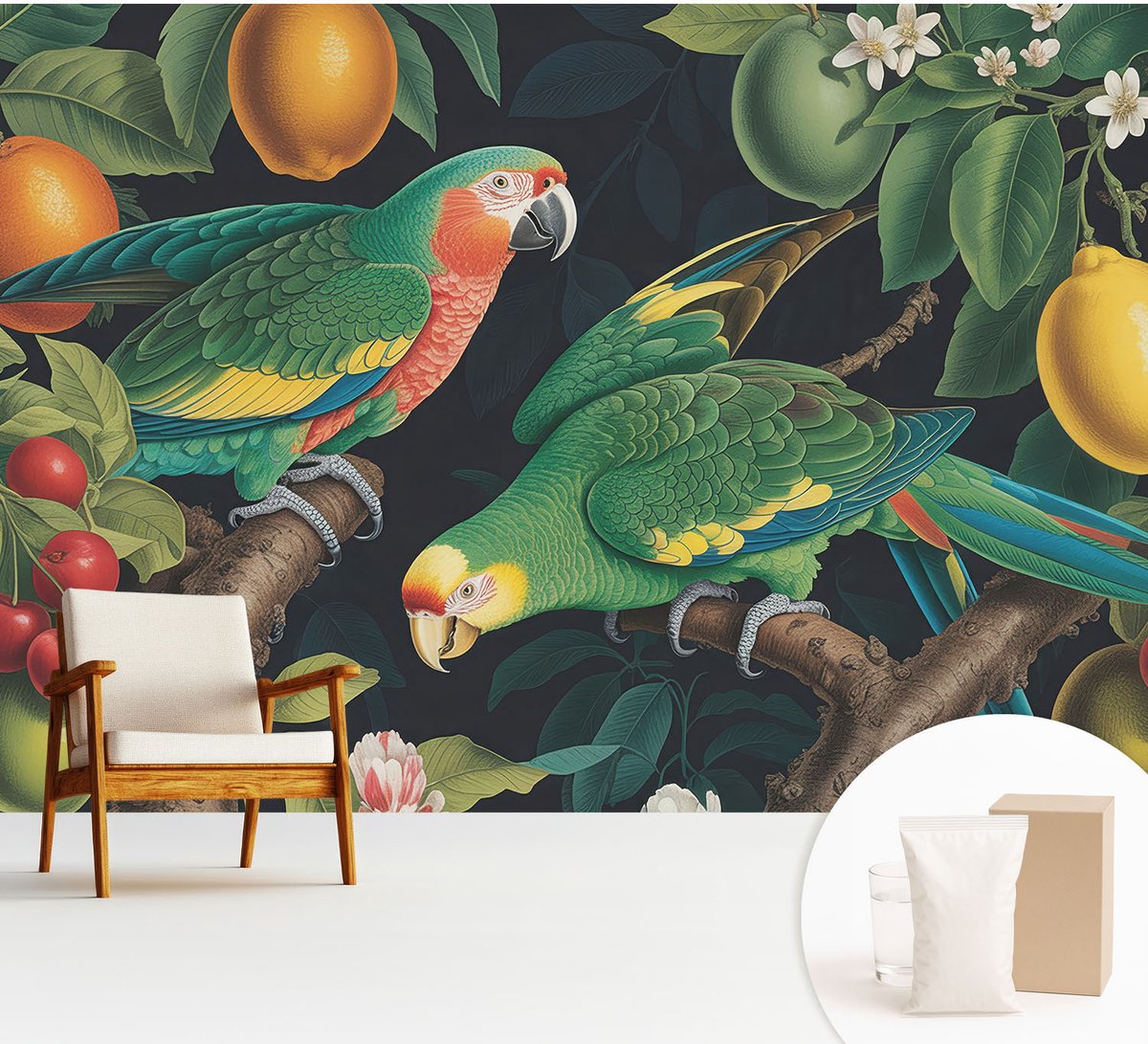 Wallfluent Fotobehang - Groente Vliesbehang - 312x219 cm - Tropisch Avontuur Muurschildering - Slaapkamer behang Dieren - Fotobehang Vlies - Slaapkamer behang