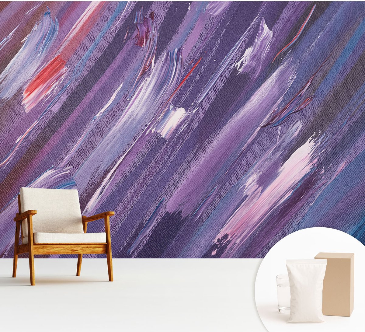 Wallfluent Fotobehang - Paars Vliesbehang - 312x219 cm - Kleurrijke Penseelstreken Muurschildering - Gang behang Abstractie - Fotobehang Vlies - Slaapkamer behang