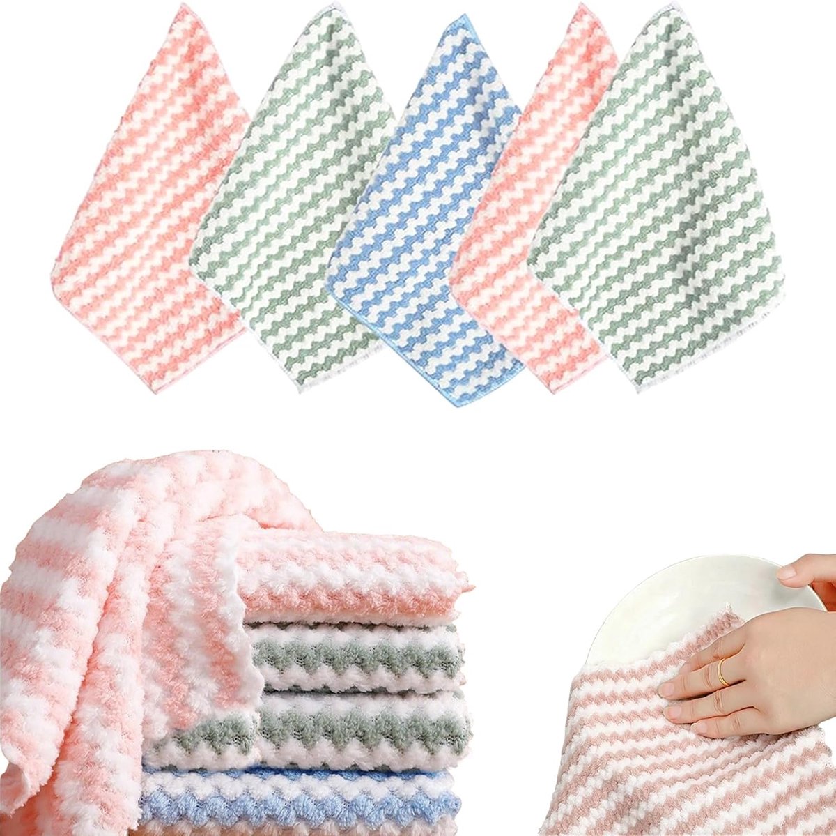 Schoonmaakdoek – set van 5 multifunctionele keukenhanddoeken 25x25 cm | superabsorberend, vetbestendig, krasvrij, geschikt voor keuken, badkamer en dagelijks gebruik