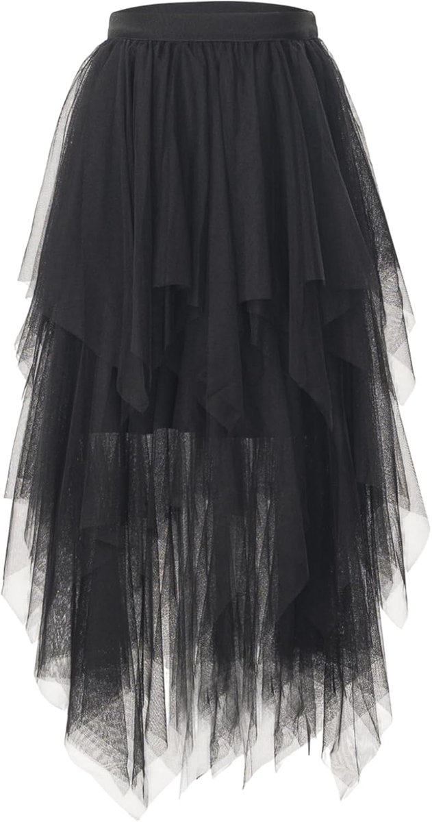 Tutu-rok voor dames en vrouwen, onderrok, tule rok met lagen en hoge elastische taille, voor dames, hoge taille, plissérok, midi-tule rok voor feest, dans, eenheidsmaat (zwart)