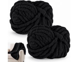 Wol om te breien, 250 g x 2 chunky garen voor handbreien, pluizige zachte wol, XXL-armbreiwol voor het haken van dekens, sjaals, mutsen, huisdiernest (18 zwart)