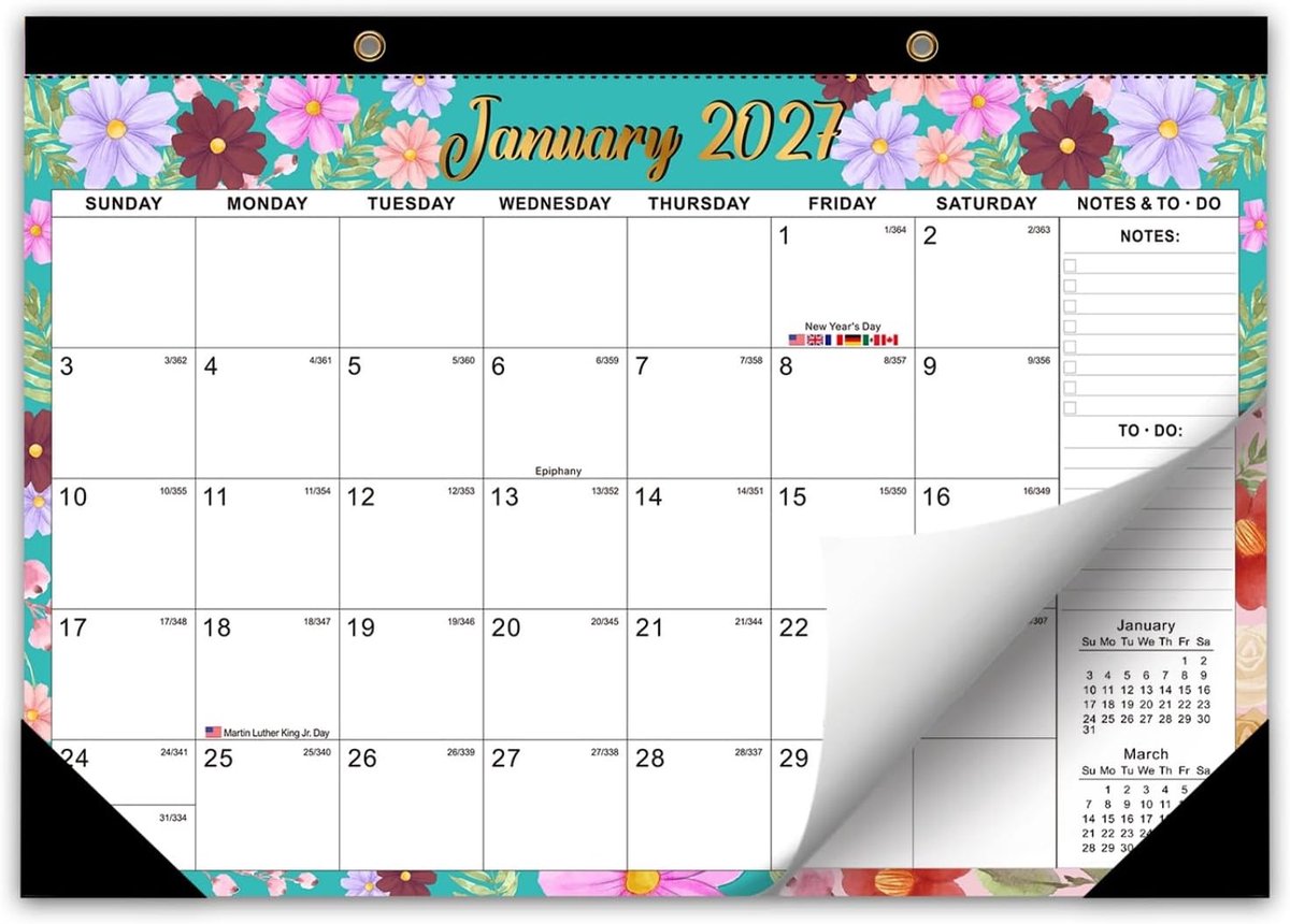Wandkalender van januari 2027 - juni 2028,18 maanden afscheurbare maandkalender om evenementen en afspraken bij te houden, met plannerstickers voor kantoorgezin - 43 x 30 cm (kleurrijk)