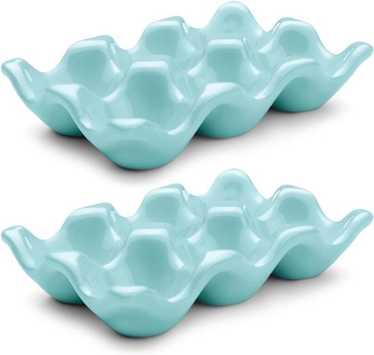Keramische eierhouder - Voor 6 eieren - Blauwe decoratieve serveerschaal - Opbergorganizer - 2 stuks