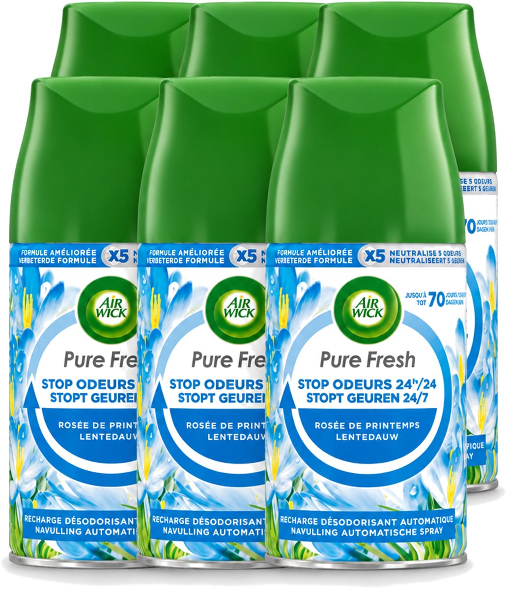 6 x Air Wick – Navulling – Freshmatic Pure Lentedauw – 250 ml - Voordeelverpakking - 6 stuks