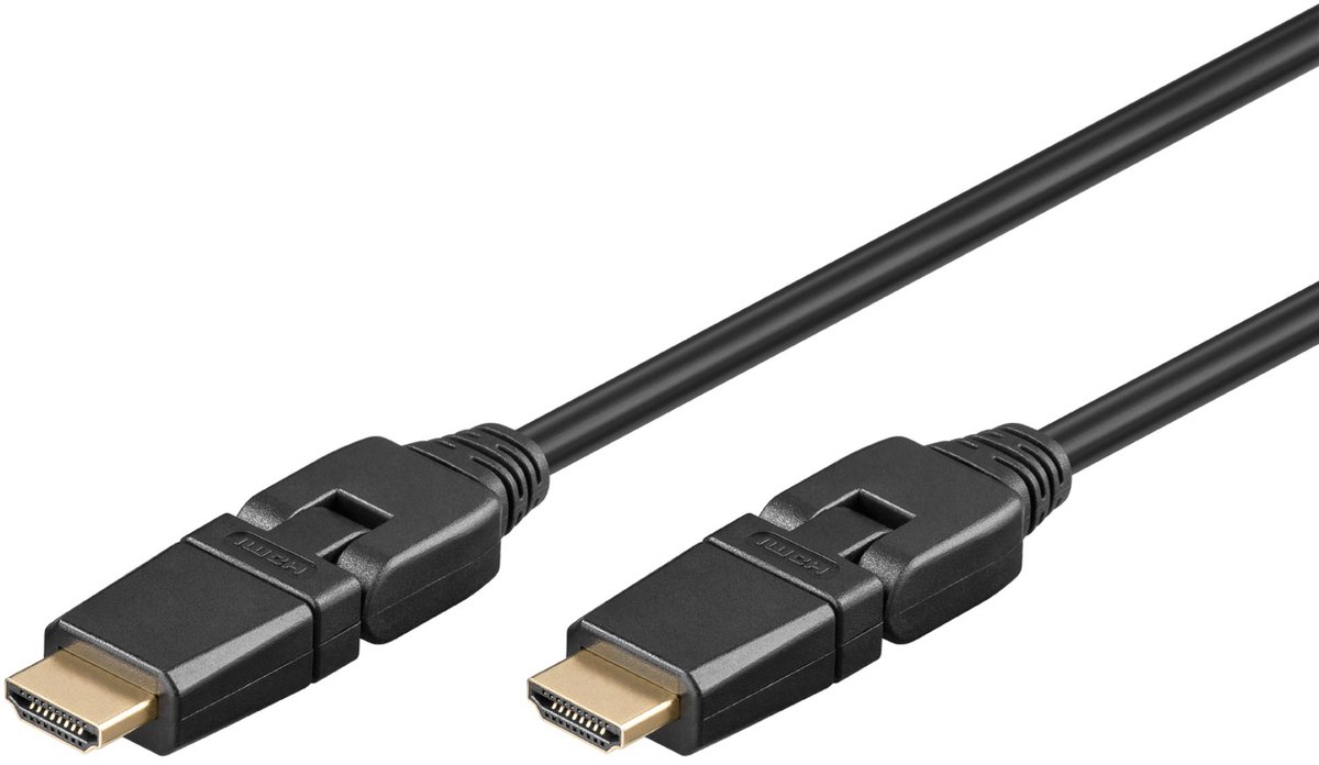 Image of Goobay HDMI-kabel 1,5 m zwart met 360° draaibare stekkers, 4K bij 60 Hz en 18 Gbit/s, voor aansluiting op achterste bussen