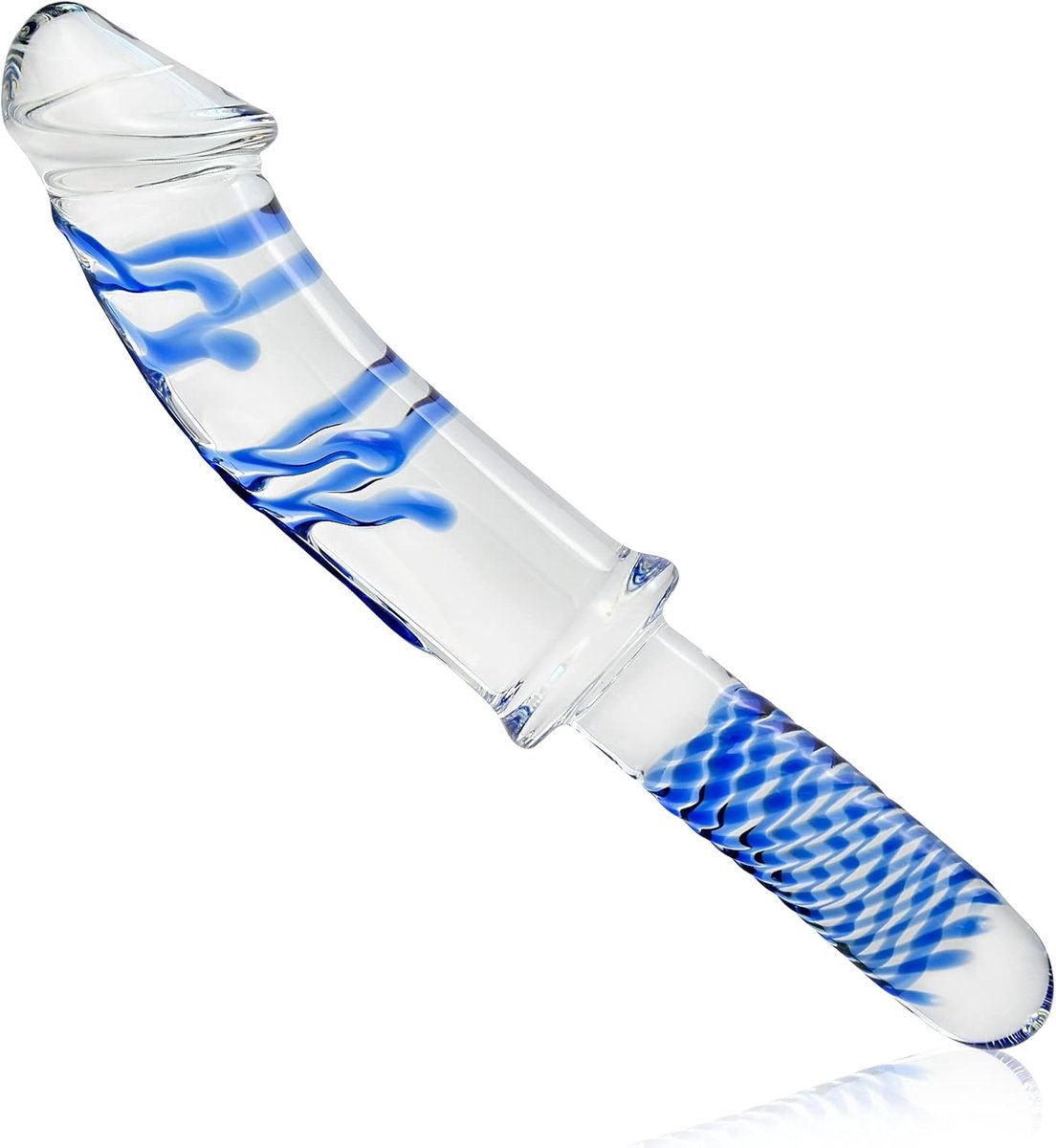 Glasdildo met handvat kristal penis anale dildo butt plug voor vrouwen mannen masturbatie seksspeelgoed (blauw)