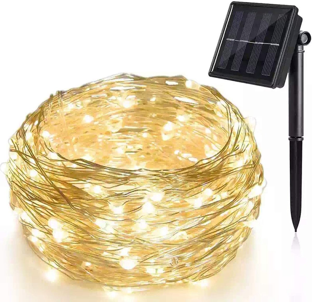Solar Lichtsnoer Buiten - Kerstverlichting - Solar Lichtsnoer - 10 meter - 100 LED - 8 verlichtingsstanden - Lampjes Slinger - Kerstdecoratie - Lichtsnoer voor buiten - Warm wit