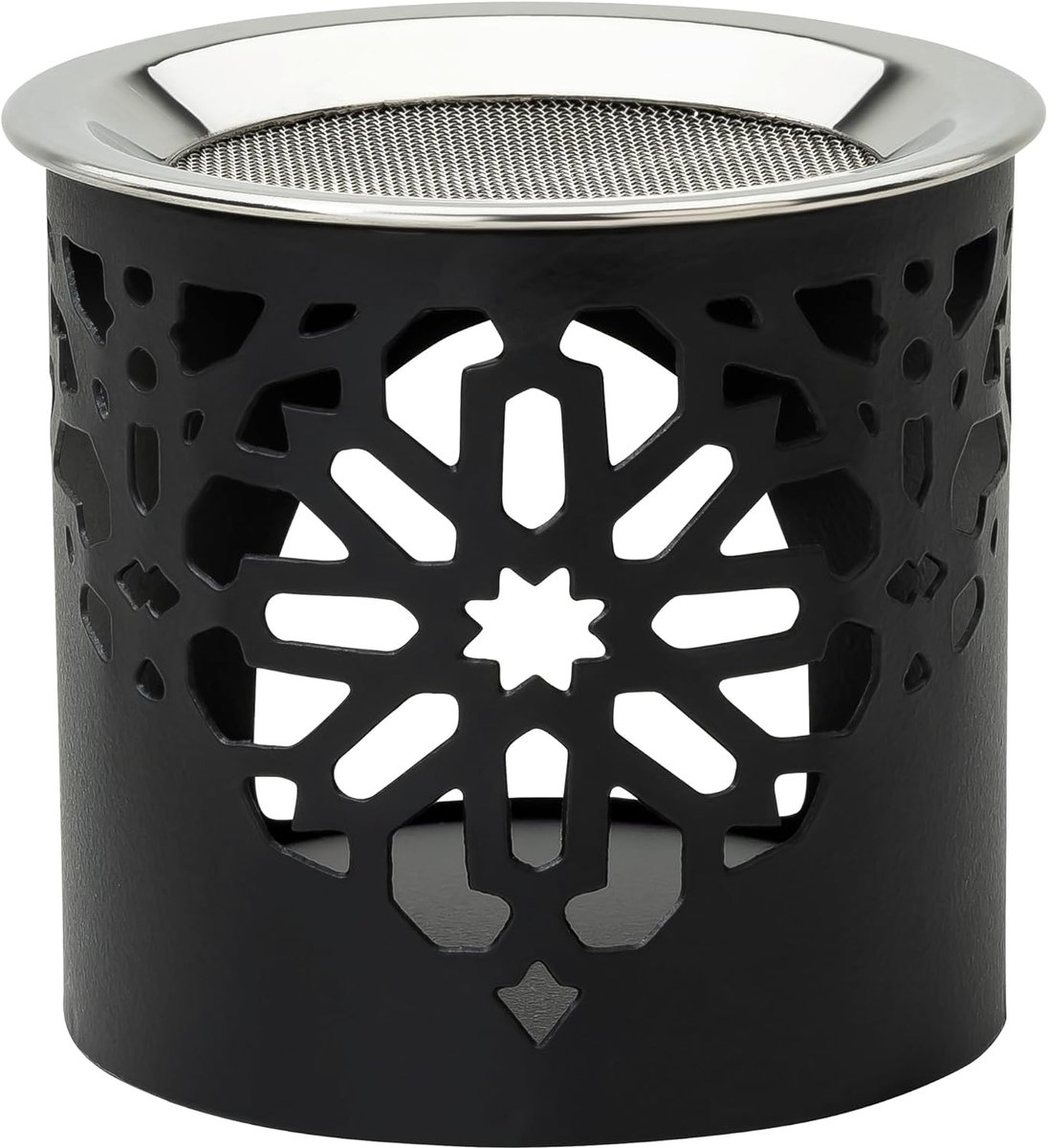 Compact incense burner iron black [height 6 cm, diameter 7 cm handmade] with stainless steel smoke strainer for - ShopVlot