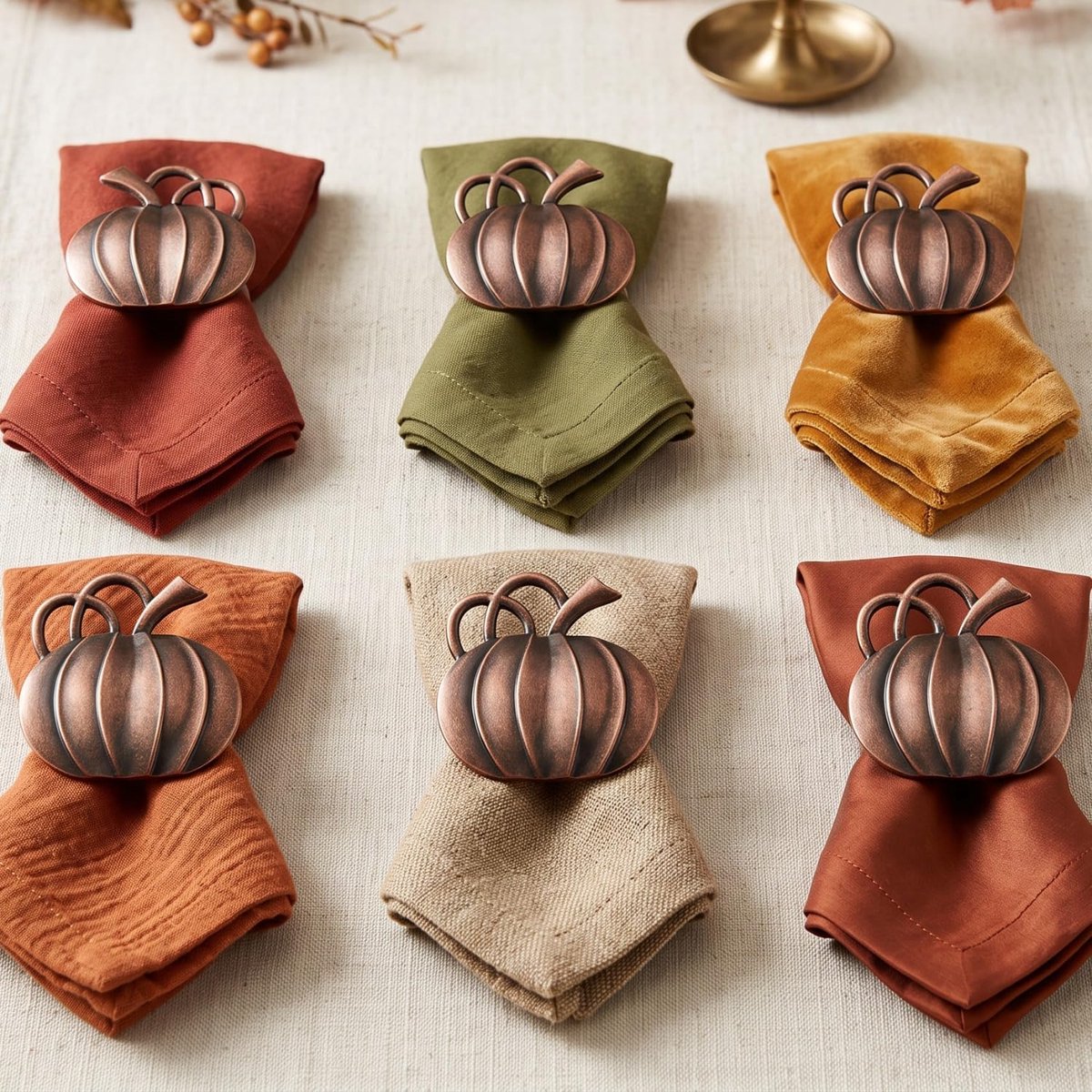 Pompoenvormige servetringen bronskleurig - verkrijgbaar in set van 6 ostuks - Metaallegering tafelaccessoire voor Thanksgiving - Halloween en feestdiners