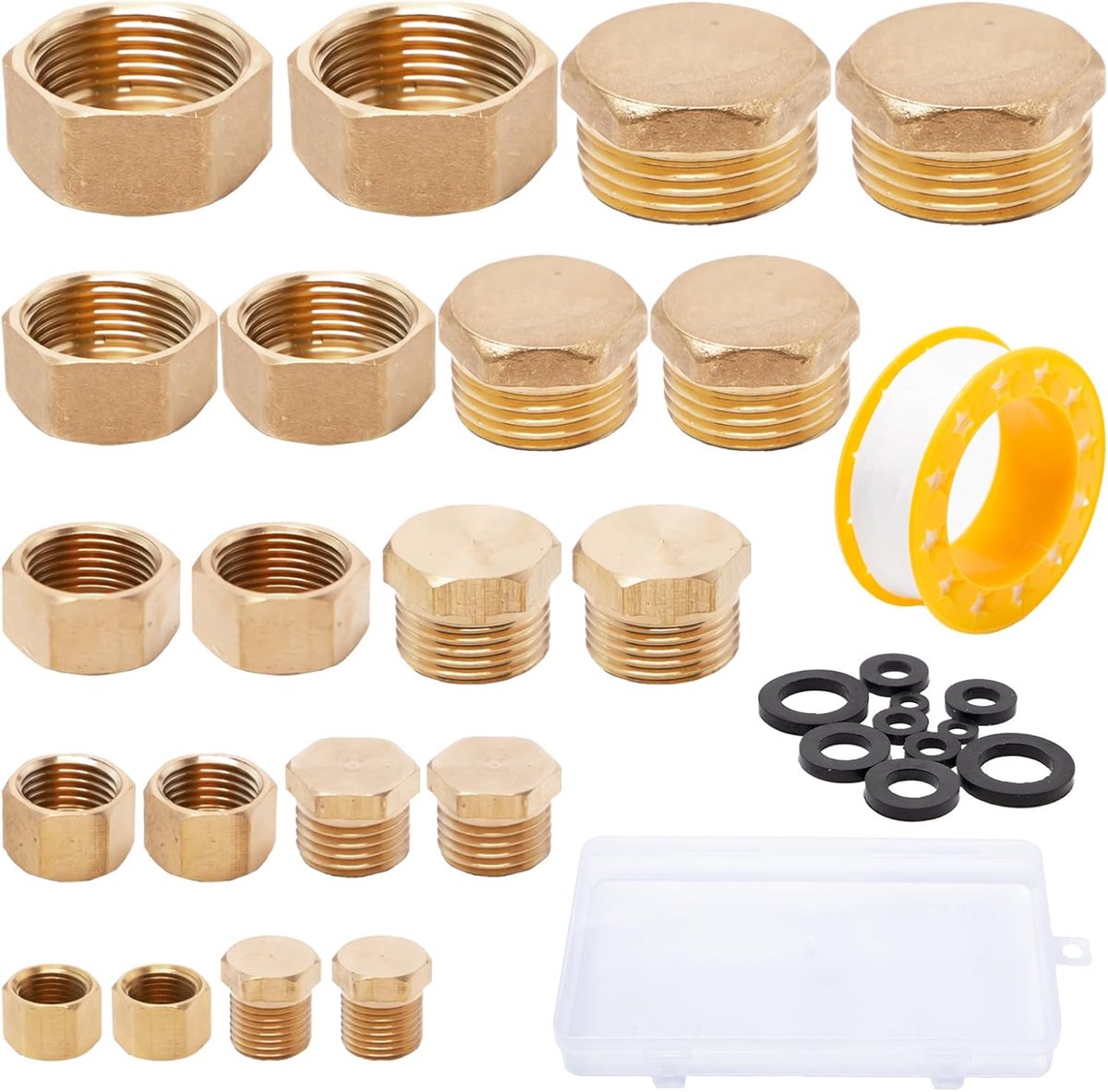 20 Pcs Water Hose Blind Plugs 1/8 1/4 3/8 1/2 3/4 Inch Hydraulic Stops Male and Female Plug Plug 3/8 Brass Hexagon - ShopVlot