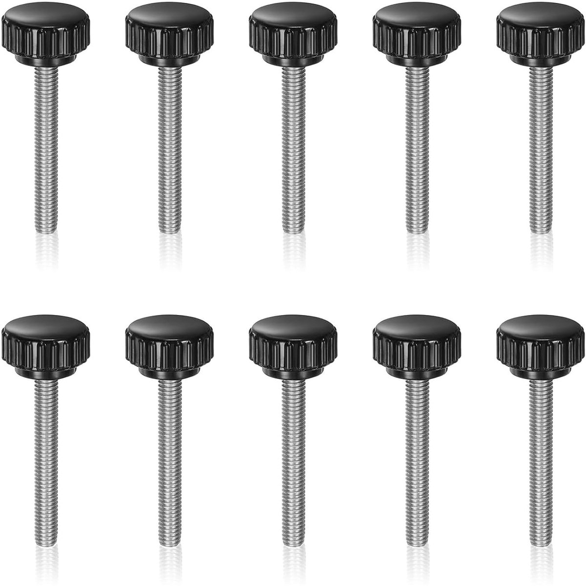 Pack of 10 Thumb Screws, M8 × 60 Knurled Screws with Thread, Round Head, Turnbuckles, Head Diameter 22 mm, Black Hand - ShopVlot