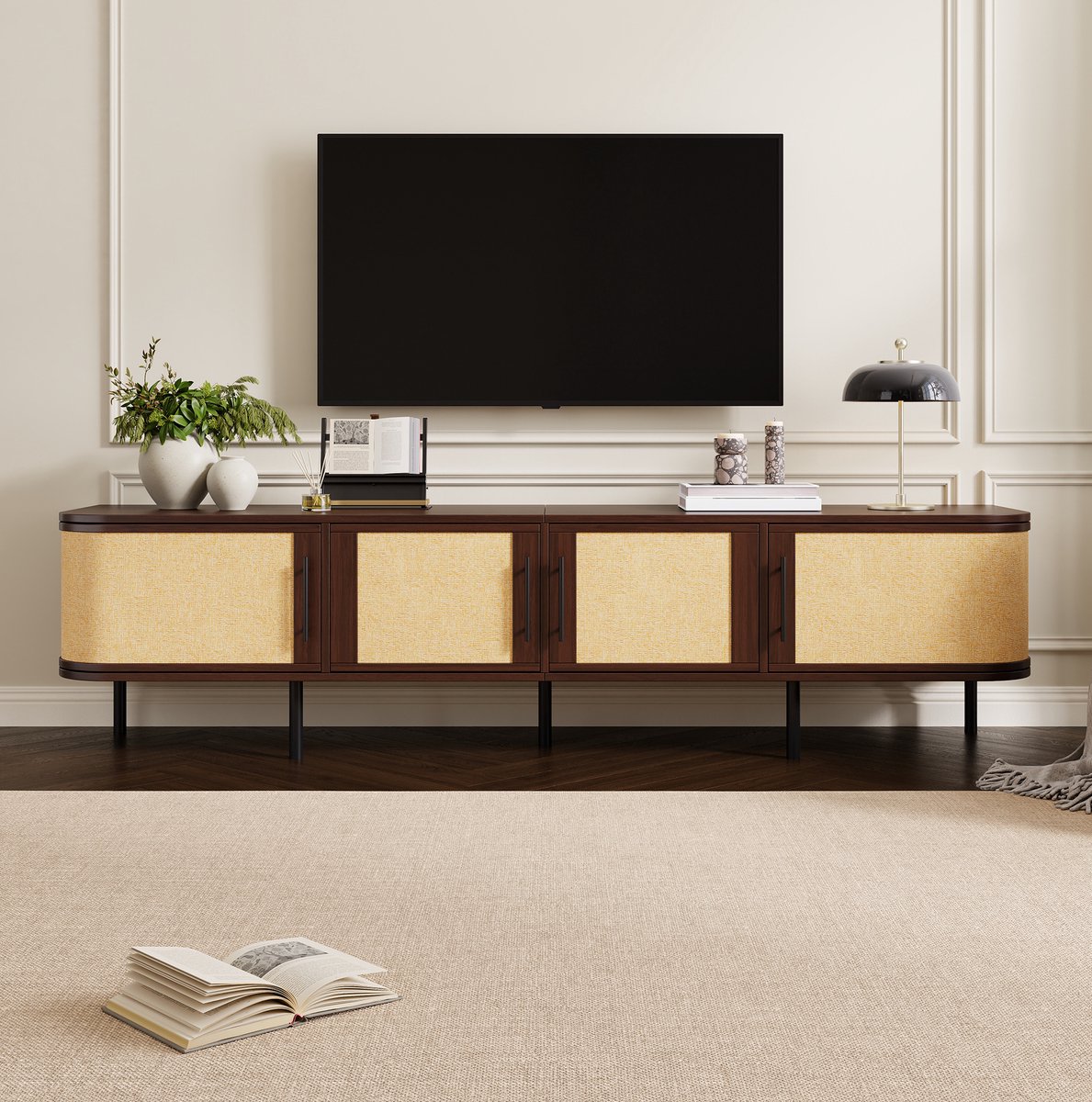 MODFU TV-Meubel - Geweven Front - Modern - MDF - Walnoot - 180 X 40 X 45 Cm