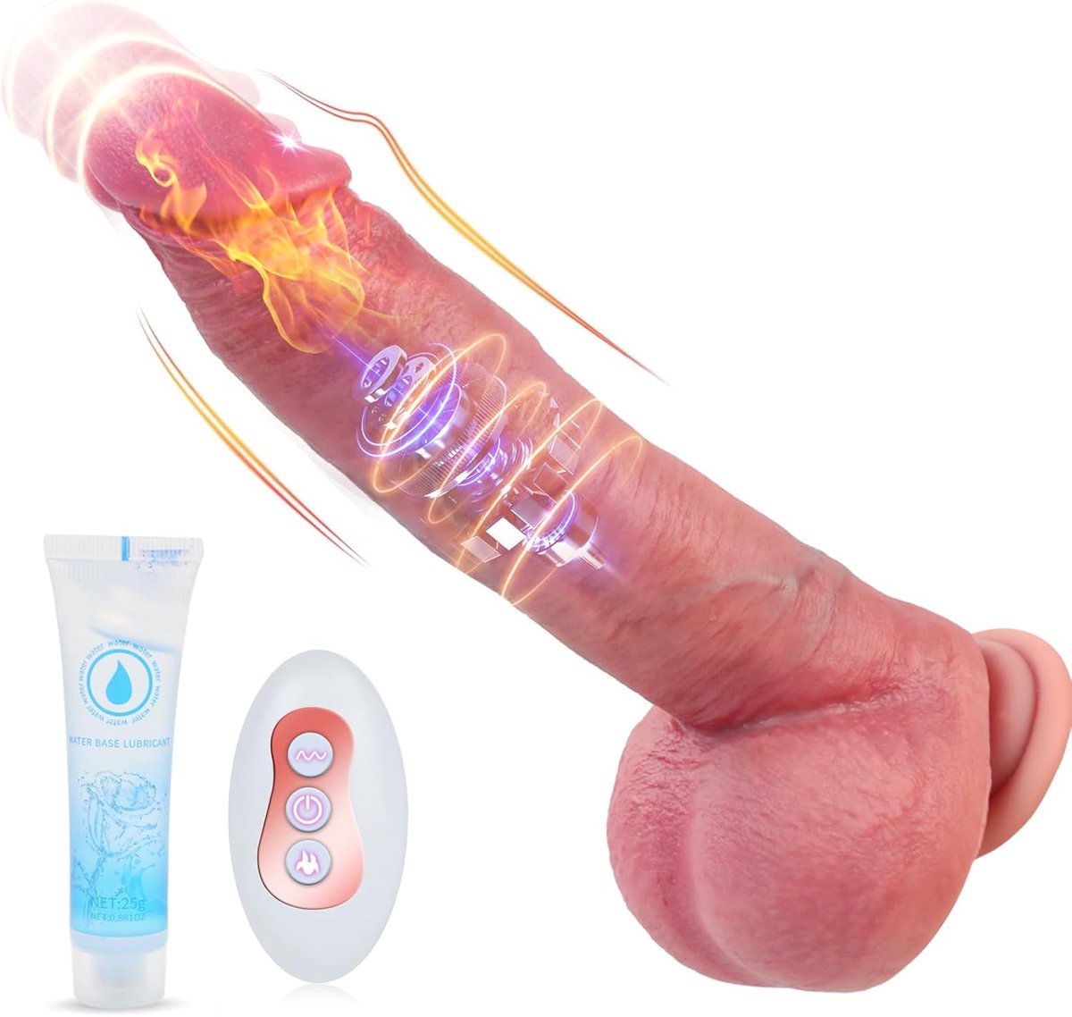 Dildo met stuwende vibratie van 21,5 cm - Seksspeeltje voor volwassenen met afstandsbediening, 6 vibratiestanden, 3 stuwende standen en verwarmingsfunctie, dildo met zuignap, anaal speelt