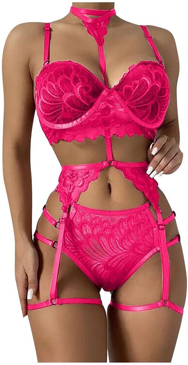 Dameskostuums Vrouwen Lace Sexy Lingerie Kousenband Beha Hals Pyjama Kostuums set