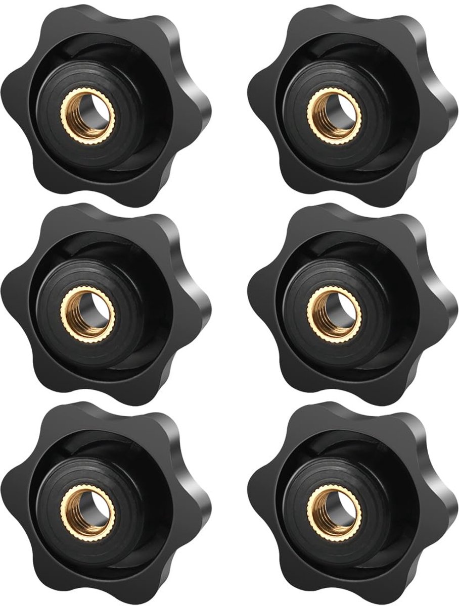 6 sterschroeven, M6-sterschroeven, vlinderschroeven met 32 mm buitendiameter, vlindermoeren, zwarte vleugelschroef, bevestigingsmoeren voor sterren