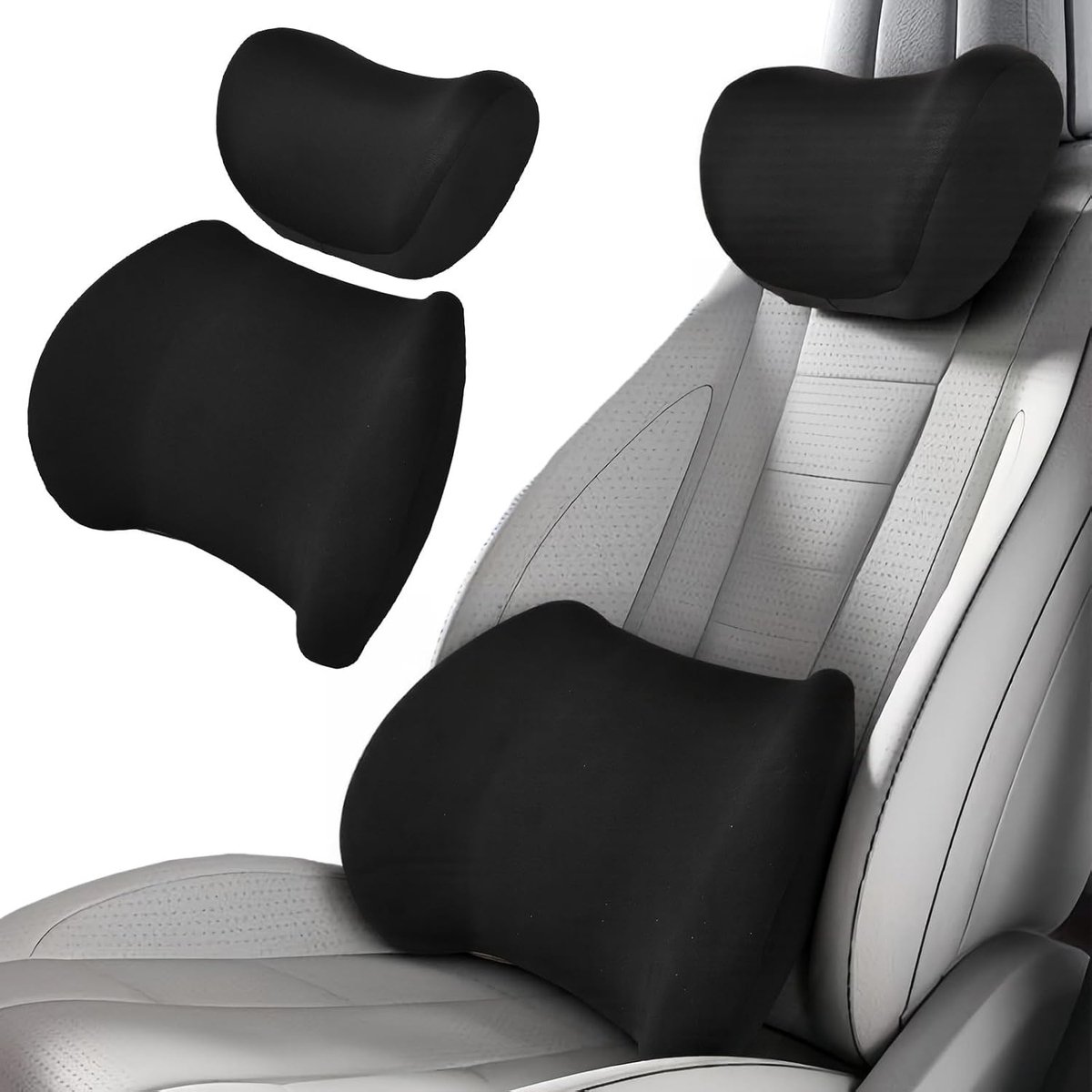 Lendensteunkussen en hoofdsteun voor auto, ergonomische hoofdsteun voor auto + lendensteun voor de auto van traagschuim, ter verlichting van nek- en rugpijn