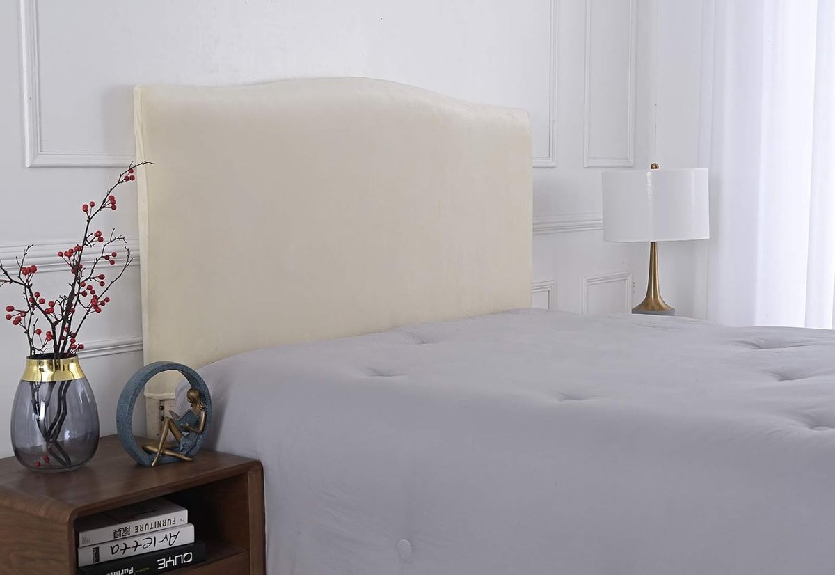 Hoofdbordbekleding voor Bed Samt Hoofdbord Afdekking Hoofdbordbescherming voor Enkele Dubbele Kingsize Bedden Beige Geel