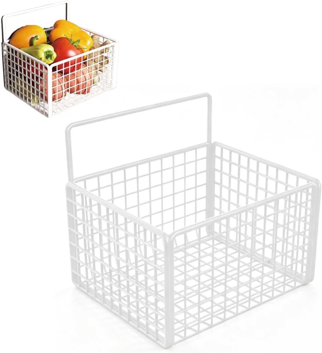 Hangende muurmand, draadmand, muurbevestiging, fruitmand, zonder boren, zelfklevende keukenmanden voor keuken, voedsel, badkamer, organisatie (wit)
