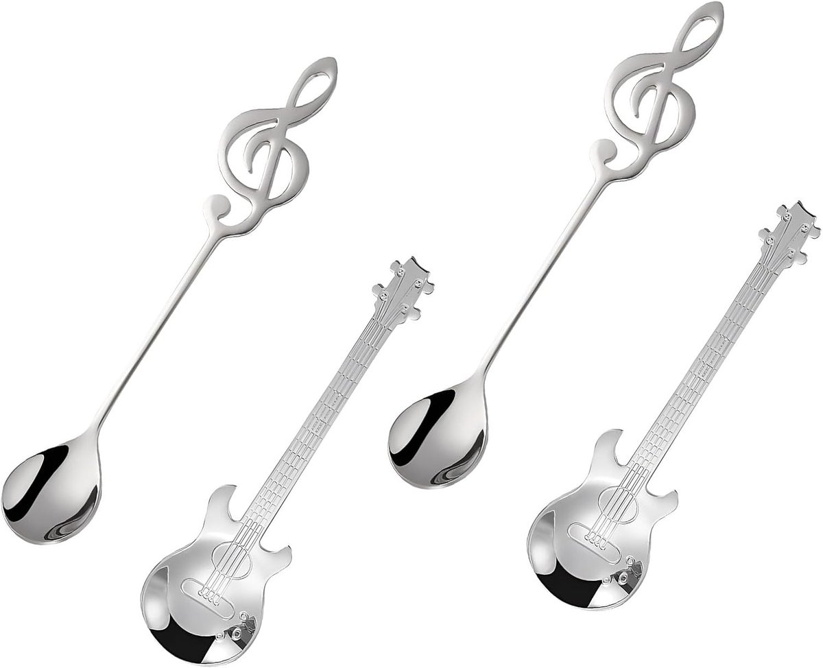 Koffielepels voor gitaar, muziek-demitassenlepels van roestvrij staal, dessertlepels voor thee, dessert, drank