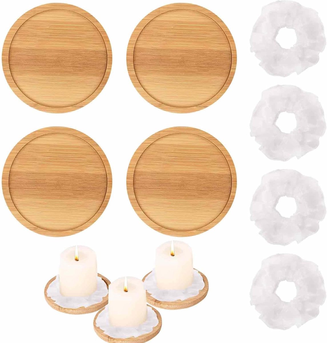 Set Stuks Houten Kaarsenonderzetters - Ronde Kaarsenbord voor Doopkaarsen, Bruiloftskaarsen & Theelichtjes - Unieke Woonkamerdecoratie van 8 cm/7 cm