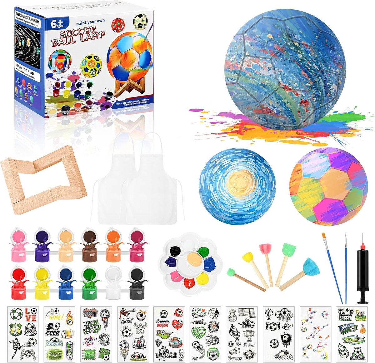 Voetbal kleurset knutselset kinderen, 6 stuks voetbal cadeaus voor jongens, voetbal DIY kleurset, kunstbenodigdheden knutselset voor kinderen, DIY 3D voetbal knutselset