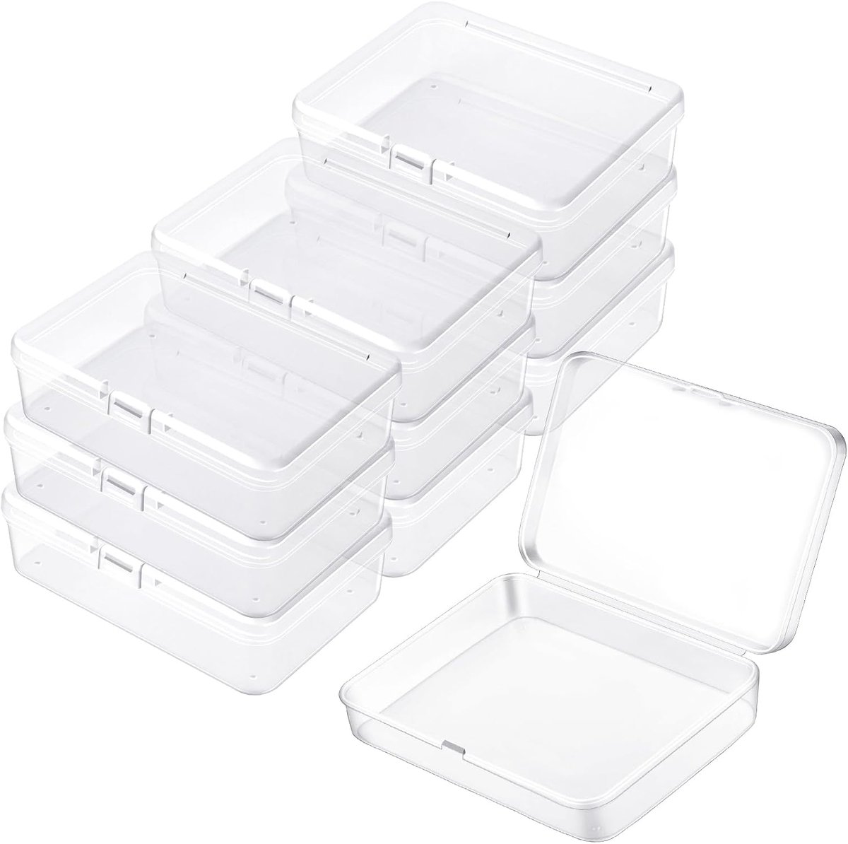 15 stuks kunststof dozen met deksel, klein, 8,5 x 6,1 x 2,5 cm, kleine dozen van transparante kunststof, mini-opbergdoos