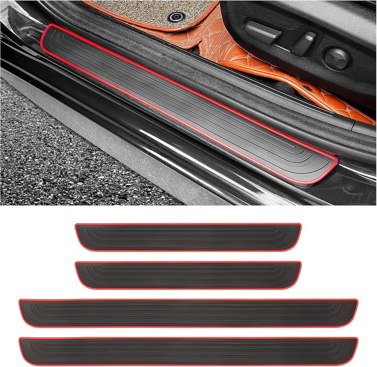 4 stuks instaplijsten voor auto's, van rubber, krasbestendig, voor deurtreden, universeel, waterdicht, deurbescherming, auto-accessoires (zwart/rood, breedte 5 cm)