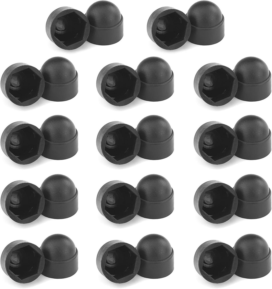 28 stuks kunststof doppen schroefdoppen M10, 17 x 20 mm afdekkappen moeren eindkappen, zwarte zeskantschroeven, zeskantige schroefafdekking voor moeren, eindkappen