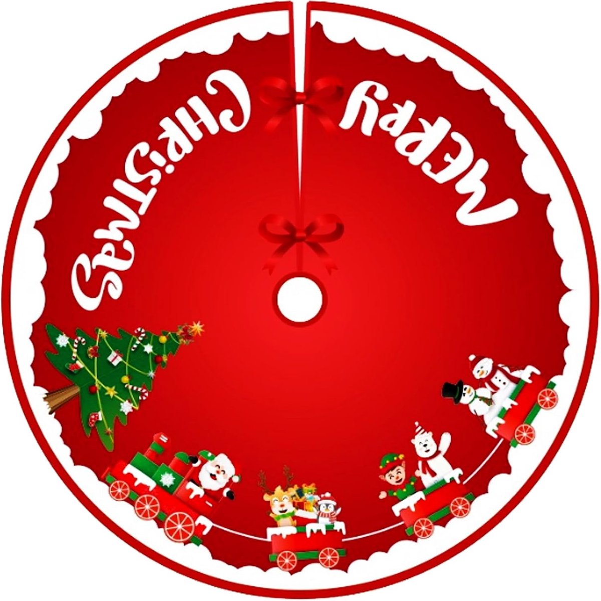 Rok 90cm, Rode ronde boomrok voor kerstboomversiering, Kerstboomrok past op de meeste kerstbomen