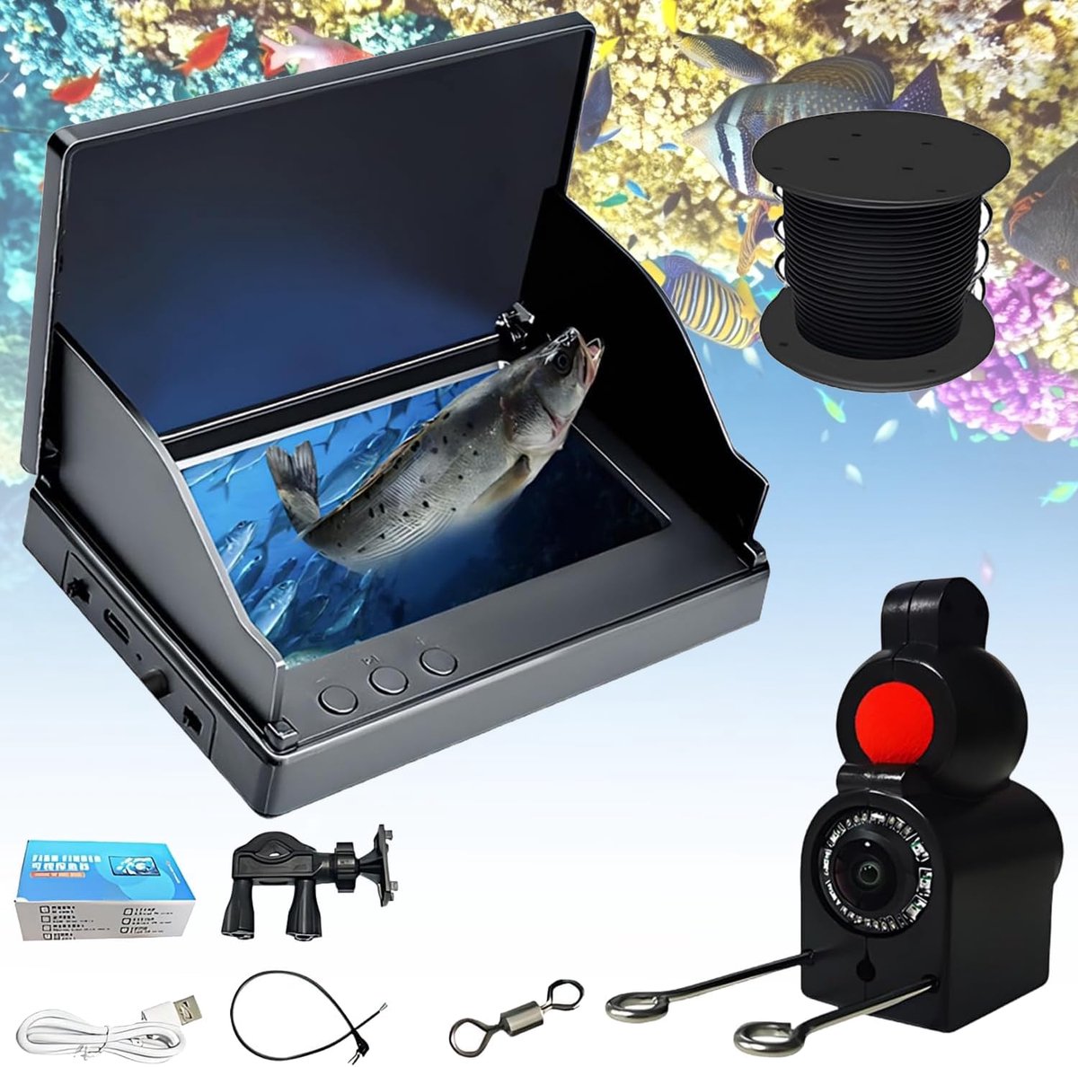 Vissen, Fishfinder, camera met 4,3 inch IPS-display en 30 m kabel, waterdicht, 220 graden groothoek, nachtzicht, onderwaterviscamera voor zeevissen, riviervissen, ijsvissen