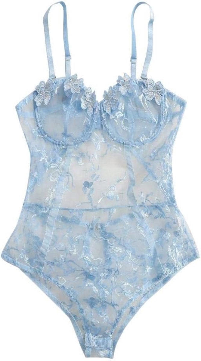 Sexy dames erotische lingerie Dames Kanten Lingerie Sexy Ondergoed Verleiding Erotische Lingerie Nachtkleding Porno See Through Embroidery-_Navy_L