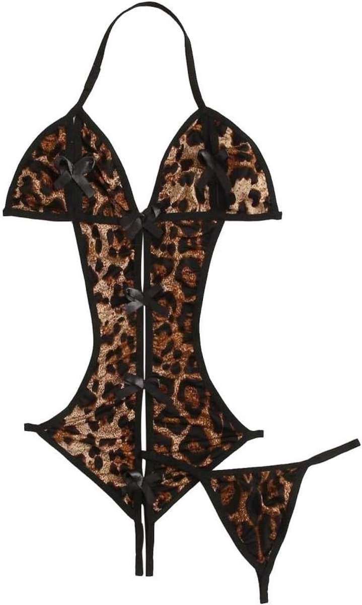 Lingerie & ondergoed Erotische Vrouwen Porno Lingerie Satijn Zijde Luipaardprint Beha Ondergoed String Verleiding Sexy Dames Nachtkleding Set