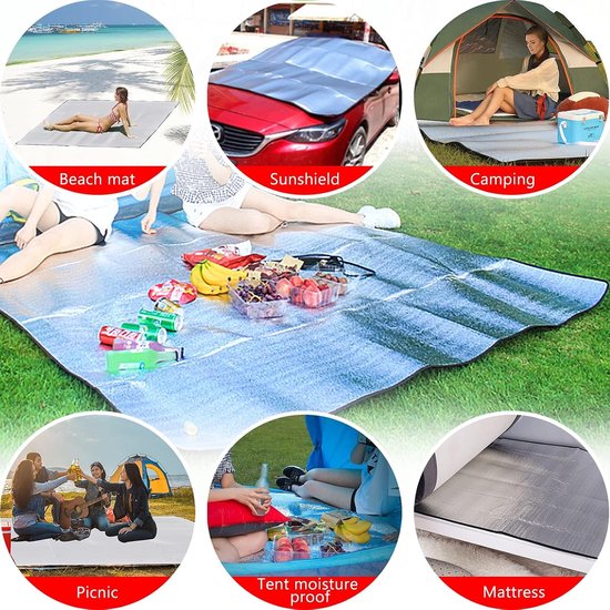 Isolatiemat van aluminiumfolie, 200 x 150 cm, schuimmat, vloermat, slaapmat, tentmat, thermomat, warmte-isolerend, opvouwbaar, compact, licht, voor camping, yoga, sport — afbeelding 4