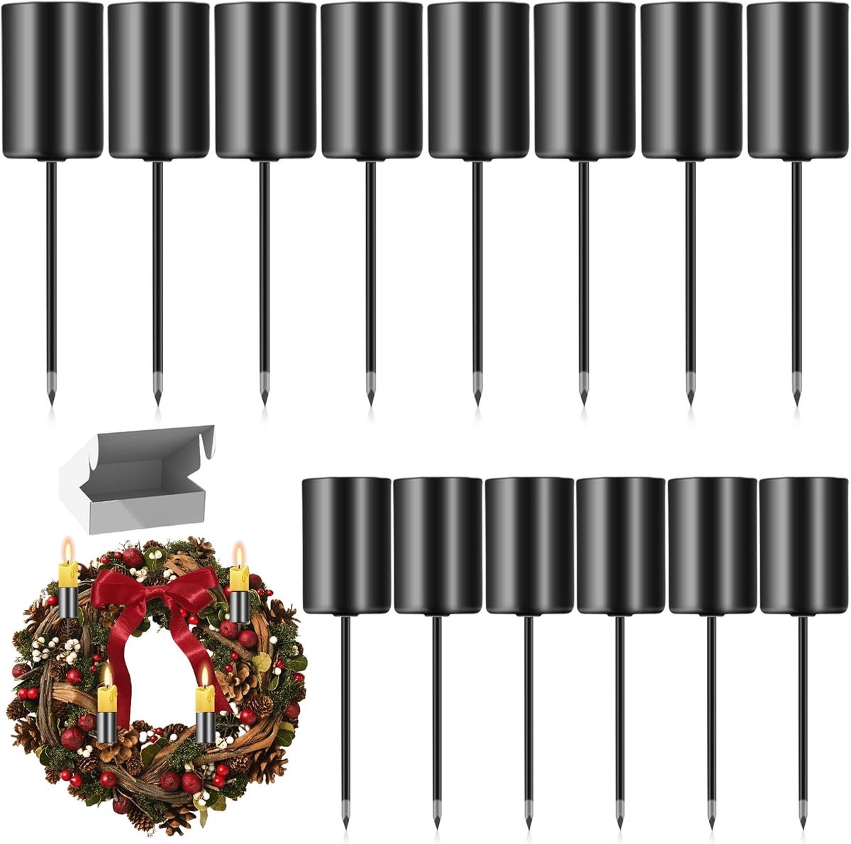 14 stuks kandelaars adventskrans: retro kegelkaarsenstandaard adventskrans met korte doorn, staafkaarsenhouder, kaarsenhouder, kaarsenstandaard, staafkaarsen, zwart, geschikt voor Kerstmis en thuis