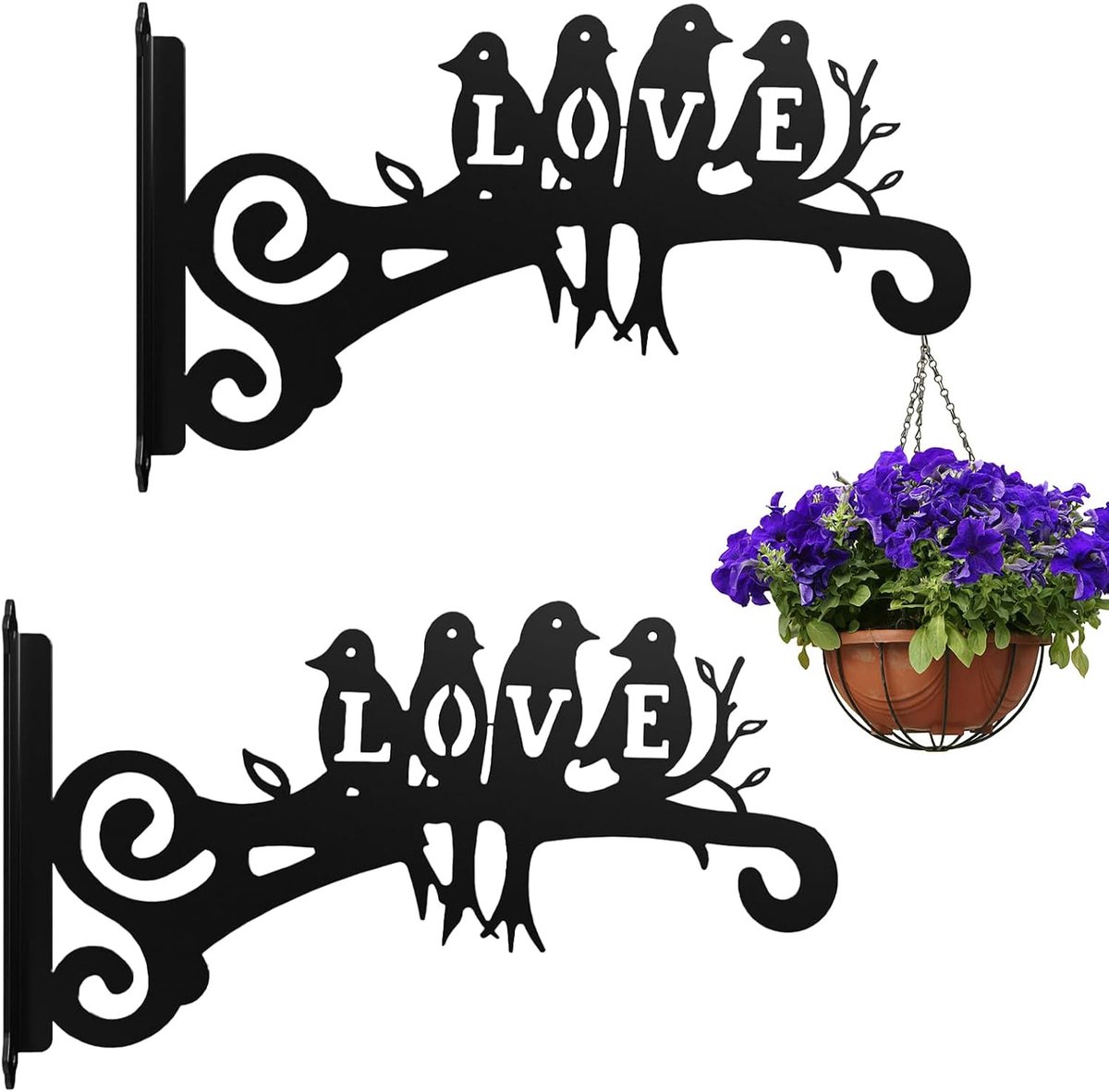 2 stuks metalen bloemenmand, wandhouder, vogelvoederbakken, wandophangmandhouders, geschikt voor het ophangen van bloemen, planten, windgong (C)