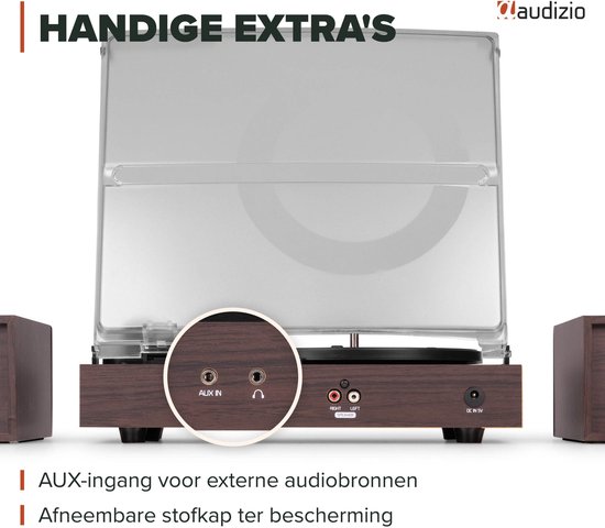 Platenspeler met speakers - Audizio Akron - LP speler - Bluetooth - AUX - 3 snelheden - Donkerbruin — afbeelding 2