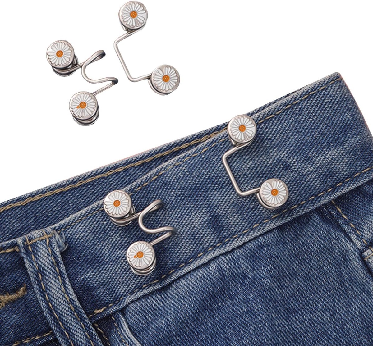 Knopen voor jeans, verstelbare broek taille spanner geen naaien en geen gereedschap Instant Jean Button Pins voor broeken, herbruikbare Jean Button Pins 32mm madeliefjes