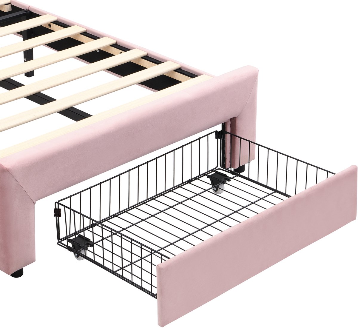 MODENUIT Kinderbed Met Led-Verlichting - 90 x 200 cm - Stof - Roze - Lade Aan Voeteneind - Bediening Via App