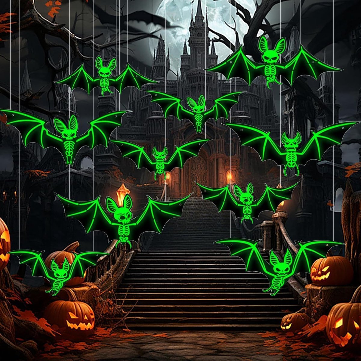 Glow in the Dark Halloween vleermuis decoraties, 10 stuks PVC waterdichte fluorescerende vleermuizen voor indoor en outdoor gebruik