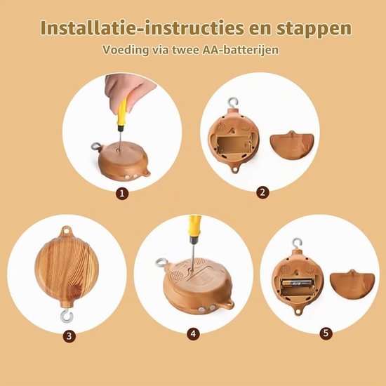 Muziekdoos, houtlook, muziekbox, bedbel, kinderbed, mobiele motor, bedbel, hanger, babybed, decoratie, elektrische babymuziekdoos met 35 schattige melodie, babybeddengoed, roterende — afbeelding 4