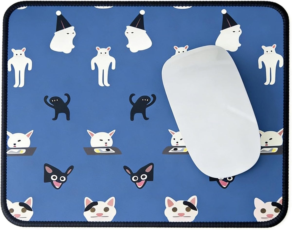 Kat muismat, grappige dieren muismat voor games, rubber antislip muismat vierkant voor werk studie (blauwe kat)