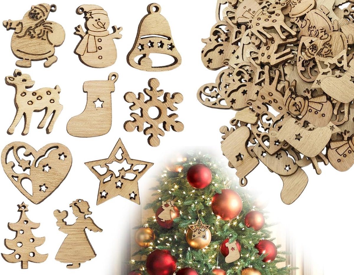 100 stuks kleine houten schijfhangers, houtspaanders om te knutselen en te decoreren, mini-sterdecoratie, voor tafeldecoratie