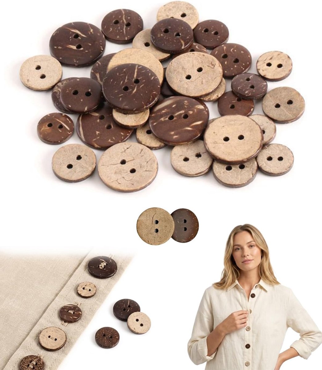 Knopen van kokosnoot voor knutselen, decoratie van kleding en accessoires, ideaal voor creatieve naaiprojecten en scrapbooking