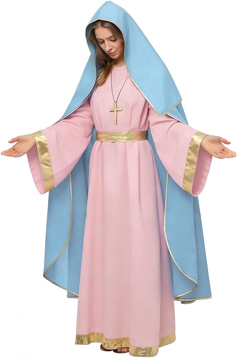 Virgin Mary-kostuum voor vrouwen, volwassenen, kerststal, bijbels kostuum