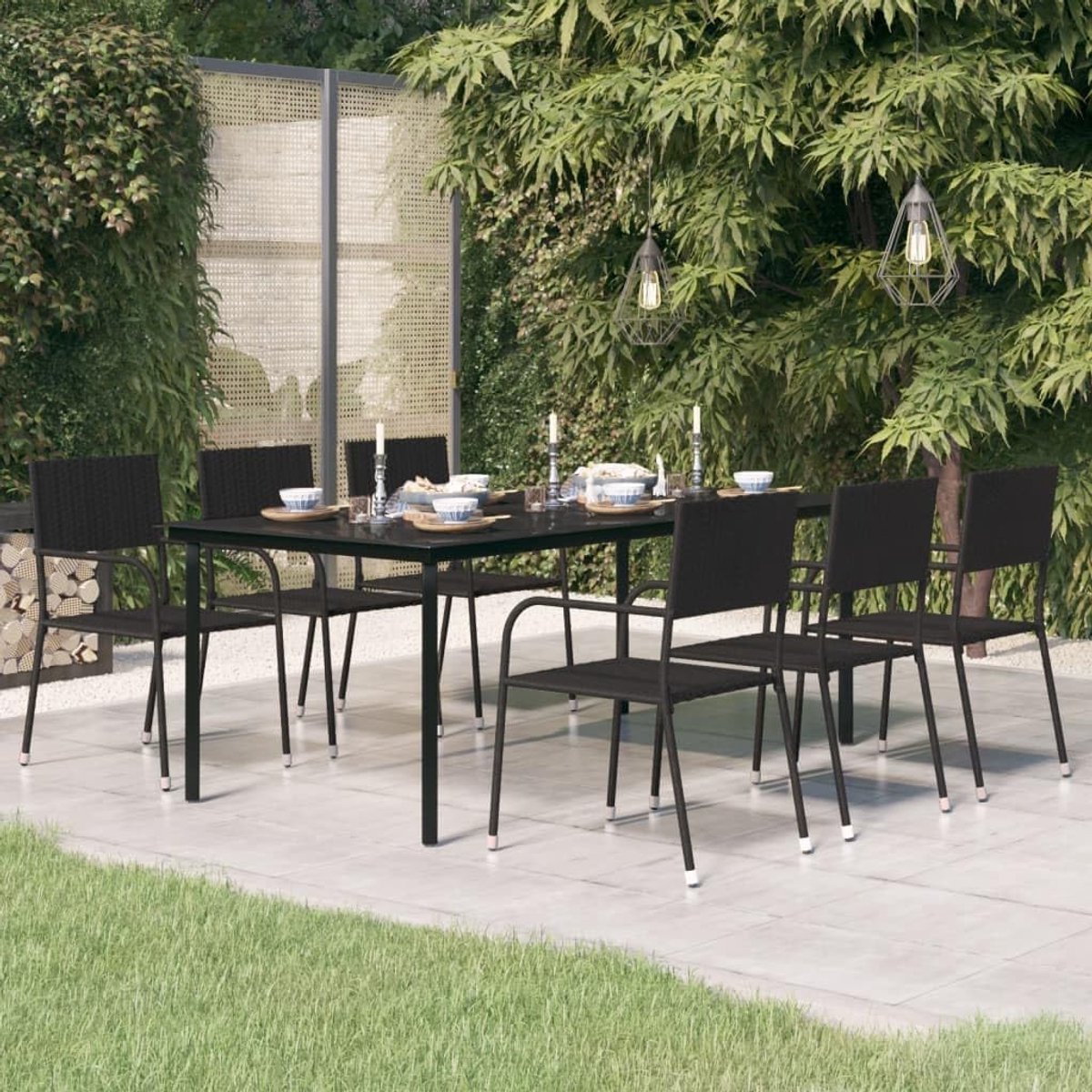 Minimalistische Tuineettafel en Glas, Eenvoudig Te Monteren, Praktisch Meubilair voor Terras, met Stalen Frame en Glazen Tafelblad, Geschikt voor tuin-, balkon- en Terrasdiners (200x100x74