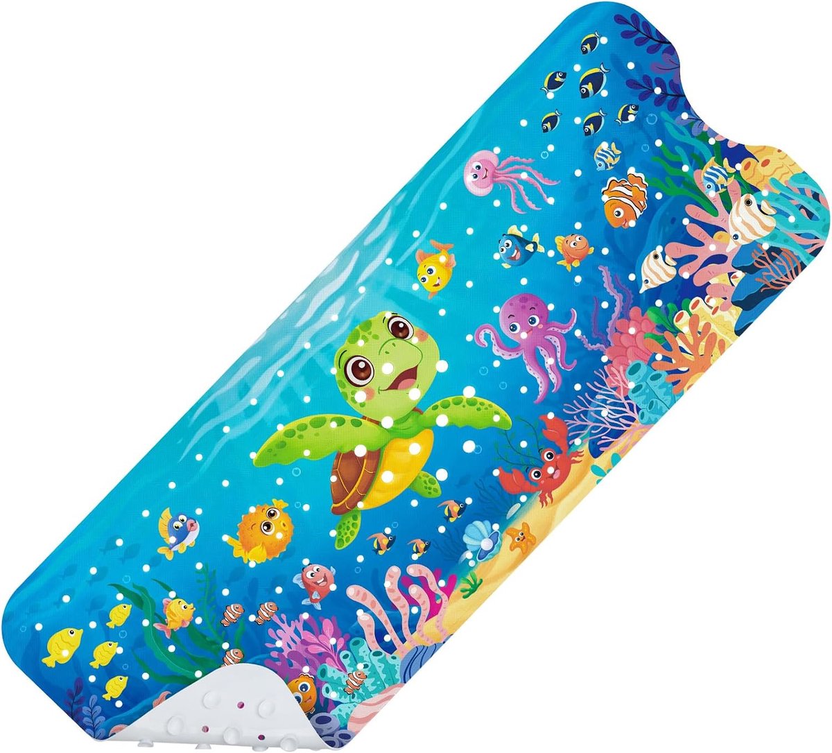 Babybadmat voor badkuip, antislip kinderbaddouchemat, 100 x 40 cm grote badmat met afvoergaten en zuignappen voor peuters, machinewasbaar en waterdicht (schildpad)
