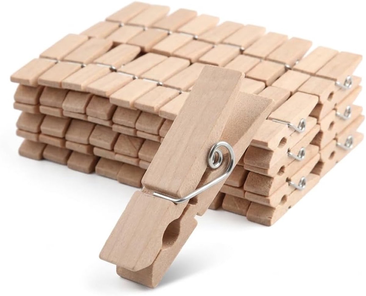 Mini houten wasknijpers 2,5 cm - Natuurlijke decoratie - Stevig voor fotowanden en knutselprojecten - ShopVlot