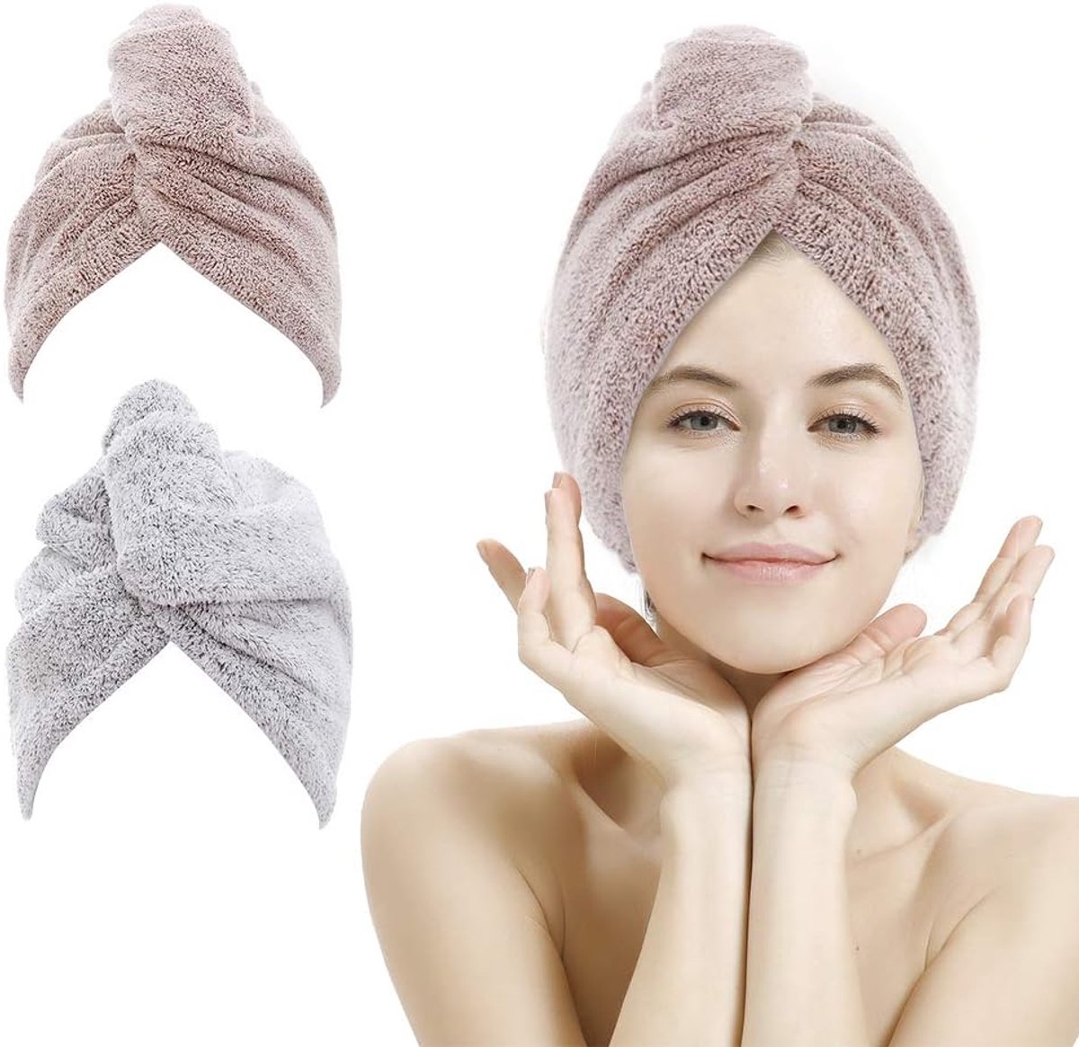 SnelShoppen - Haarhanddoek Turban Set van 2, Sneldrogende Microvezel Haar Towel met Knopen, Ultra Absorberend, Ideaal voor Thuis en Op Reis