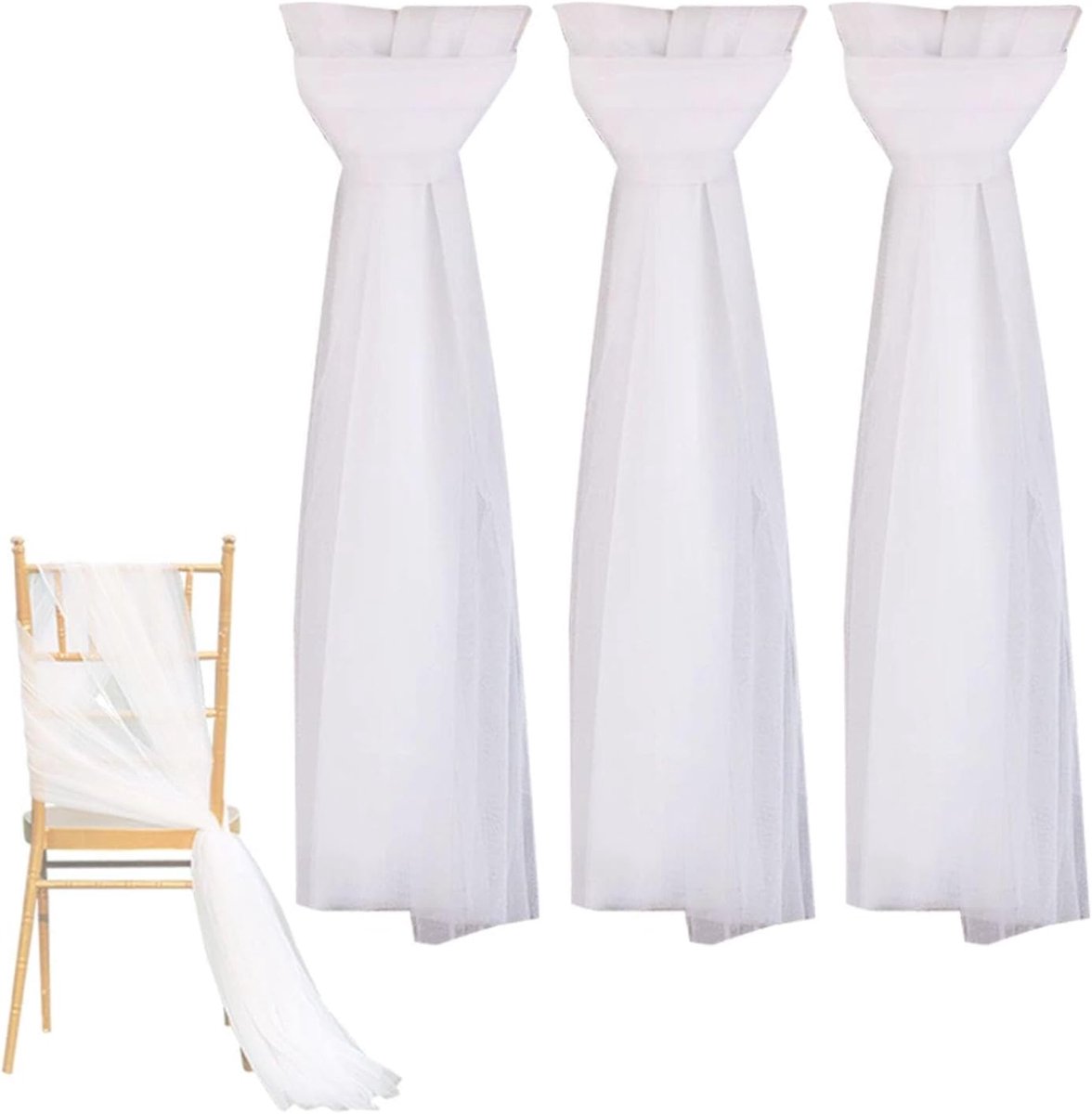 Stoeldecoratie 3 Stukken - Witte Tule - Decoratief Gaas - Perfect voor Bruiloften - ShopVlot