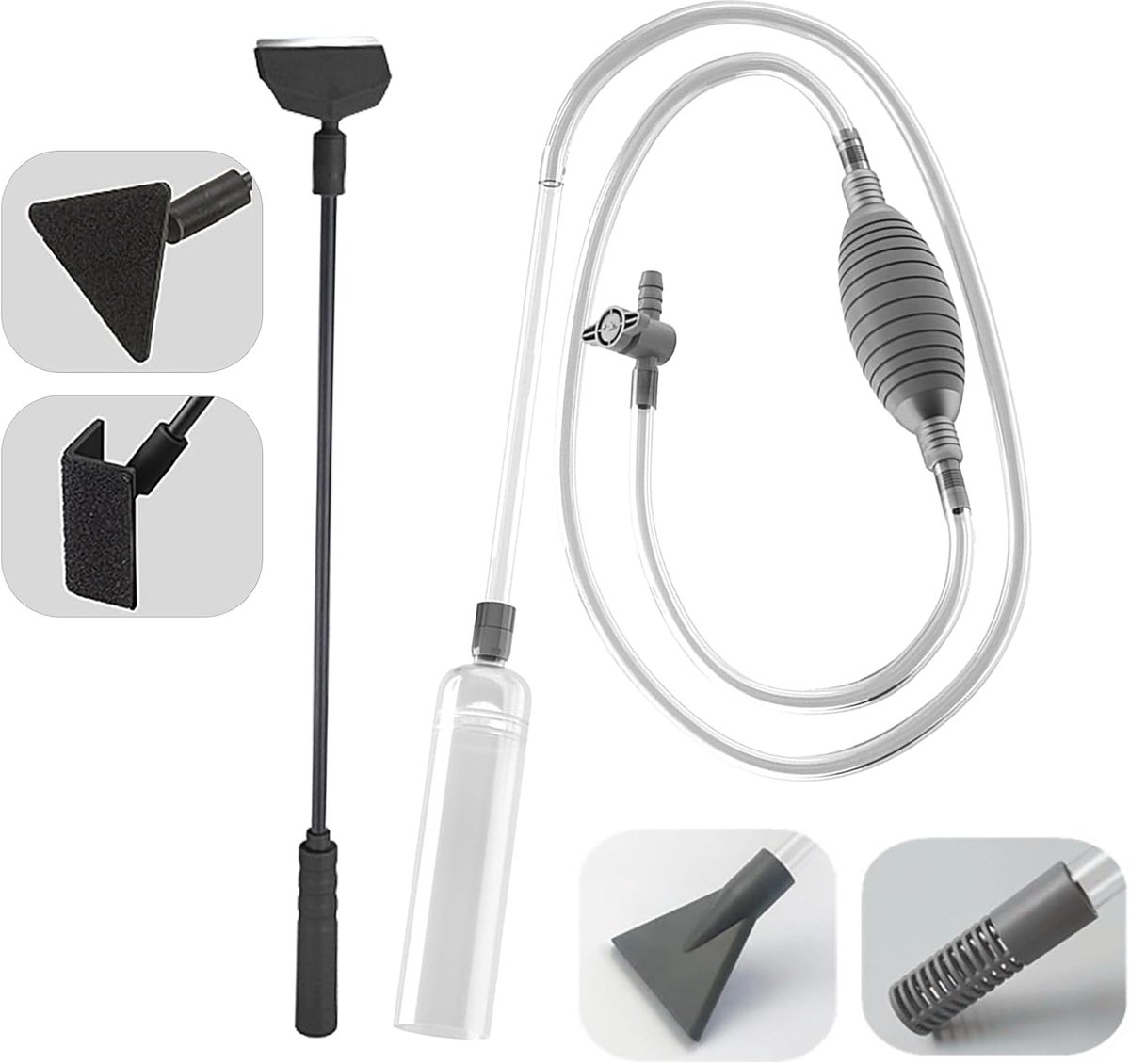 SnelShoppen - Mulmzuiger Aquarium 3-in-1 Reinigingsset 1.70 m | Waterverversing, Algen Schraper, Aquarium Vacuüm Cleaner voor Tot 30 cm Hoogte